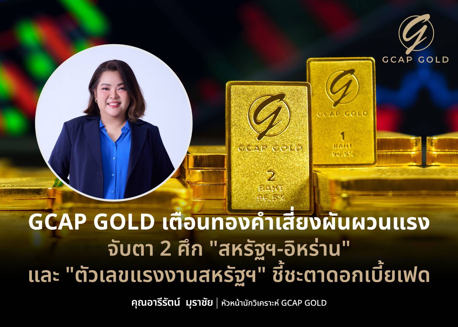 “GCAP GOLD” เตือนทองคำเสี่ยงผันผวนแรง จับตา 2 ศึก "สหรัฐฯ-อิหร่าน" และ "ตัวเลขแรงงานสหรัฐฯ" ชี้ชะตาดอกเบี้ยเฟด