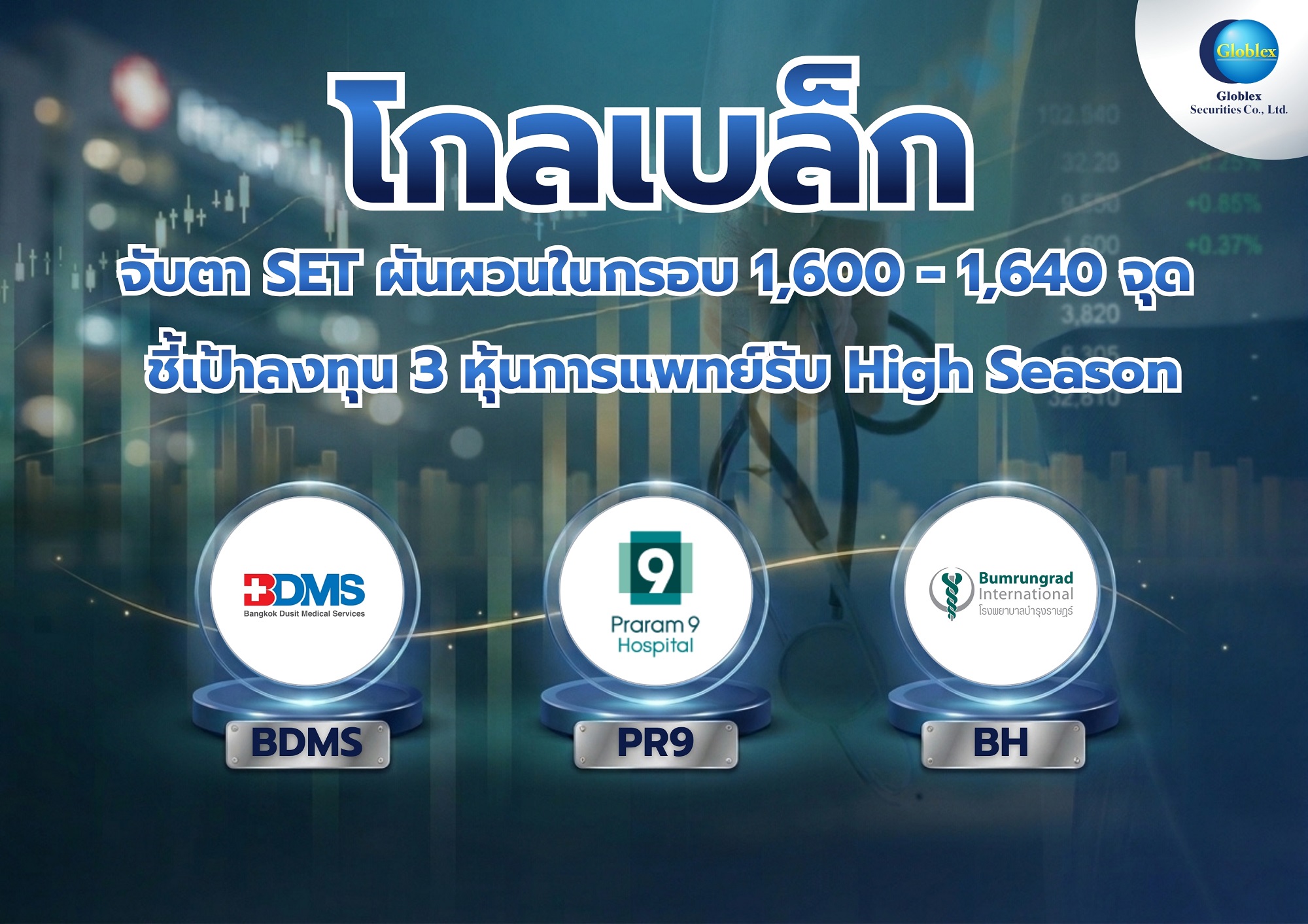 “โกลเบล็ก” จับตา “SET” ผันผวนในกรอบ 1,600 - 1,640 จุด ชี้เป้าลงทุน 3 หุ้นการแพทย์รับ High Season
