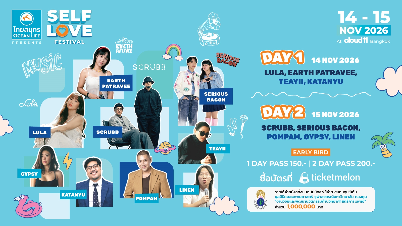 เปิดไลน์อัปสุดปัง! “OCEAN LIFE ไทยสมุทรประกันชีวิต” ขนทัพศิลปินดัง Scrubb-Lula-Earth Patravee-Serious Bacon ร่วมงาน “SELF LOVE FESTIVAL” ปักหมุดไปฮีลใจด้วยกัน 14-15 พ.ย. นี้