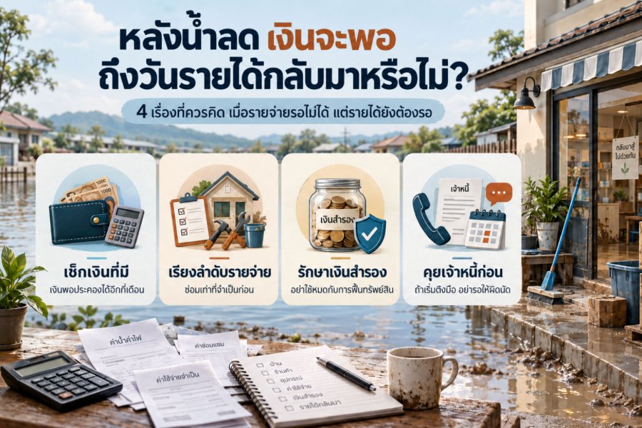 น้ำลดแล้ว...เงินจะพอถึงวันที่รายได้กลับมาหรือไม่? โจทย์ฟื้นตัวหลังน้ำท่วม เมื่อรายจ่ายรอไม่ได้ แต่รายได้ยังต้องรอ