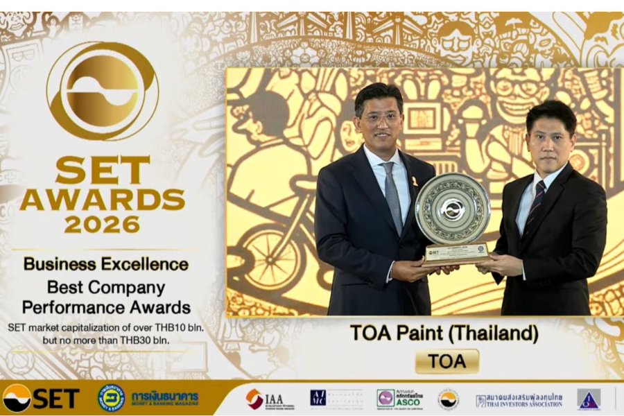 “จตุภัทร์” นำ TOA ท็อปฟอร์ม! คว้า 2 รางวัลใหญ่ “Best Company และ Outstanding CEO” จากเวที SET Awards 2026 ตอกย้ำความเชื่อมั่นเบอร์หนึ่งอุตสาหกรรมสี - วัสดุก่อสร้างไทย ขับเคลื่อนธุรกิจเติบโตอย่างแข็งแกร่งและยั่งยืนในตลาดทุนไทย